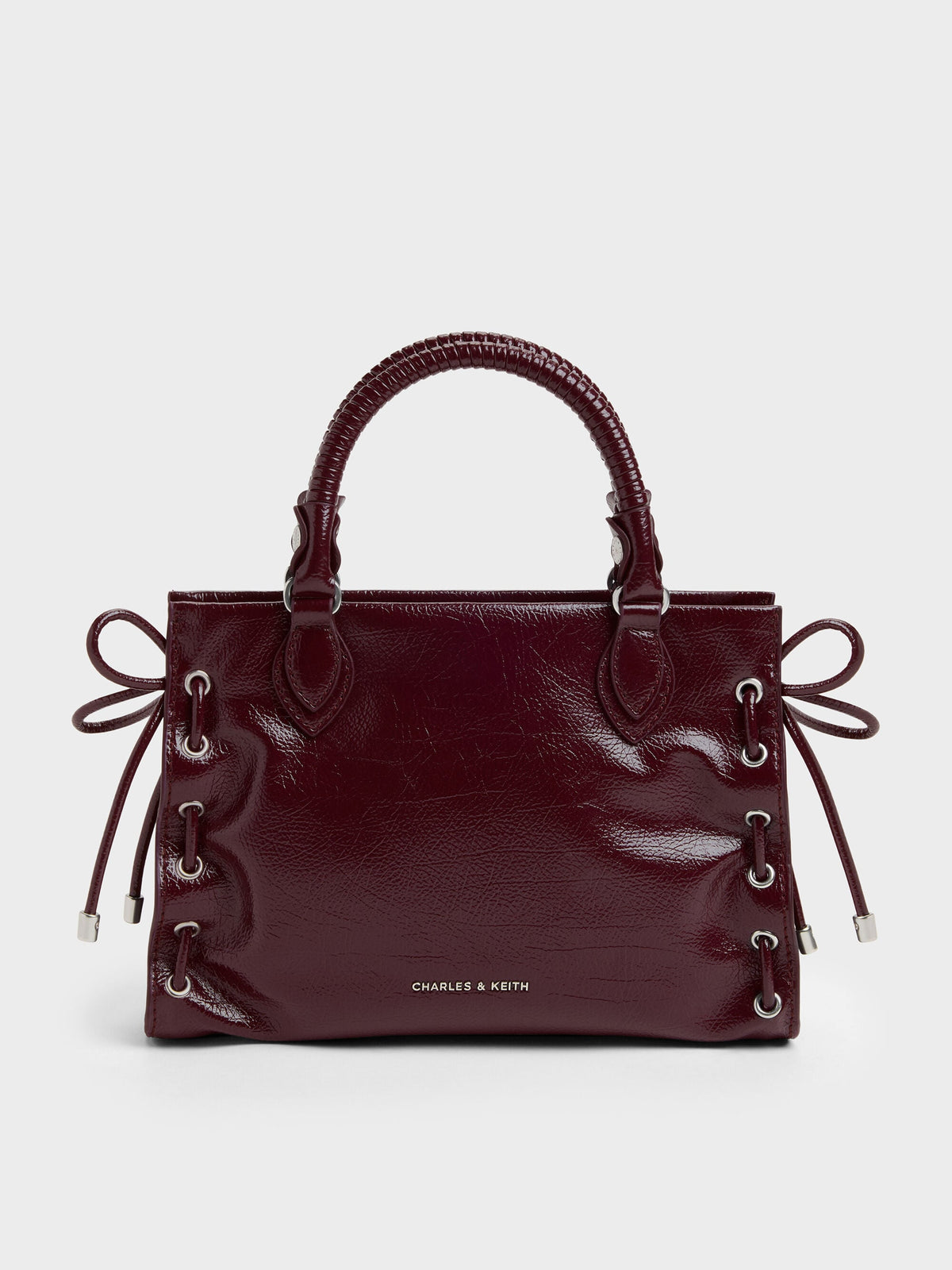 Mini Nylah Grommet Lace-Up Tote Bag - Wineberry Red | CHARLES & KEITH