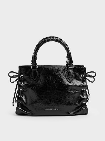 Mini Nylah Grommet Lace-Up Tote Bag - Noir | CHARLES & KEITH