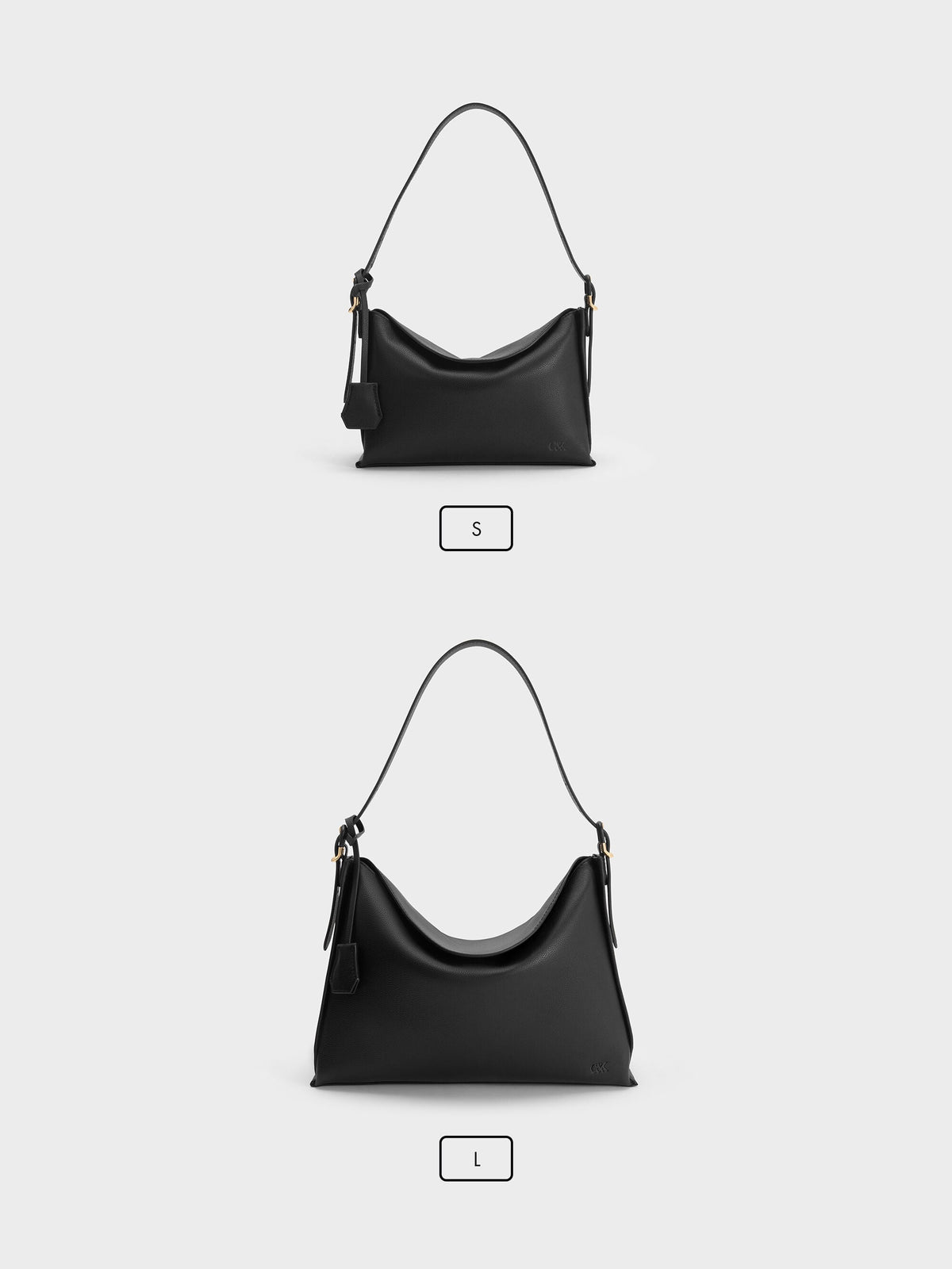 Large Leather Top-Flap Hobo Bag - Black | CHARLES & KEITH