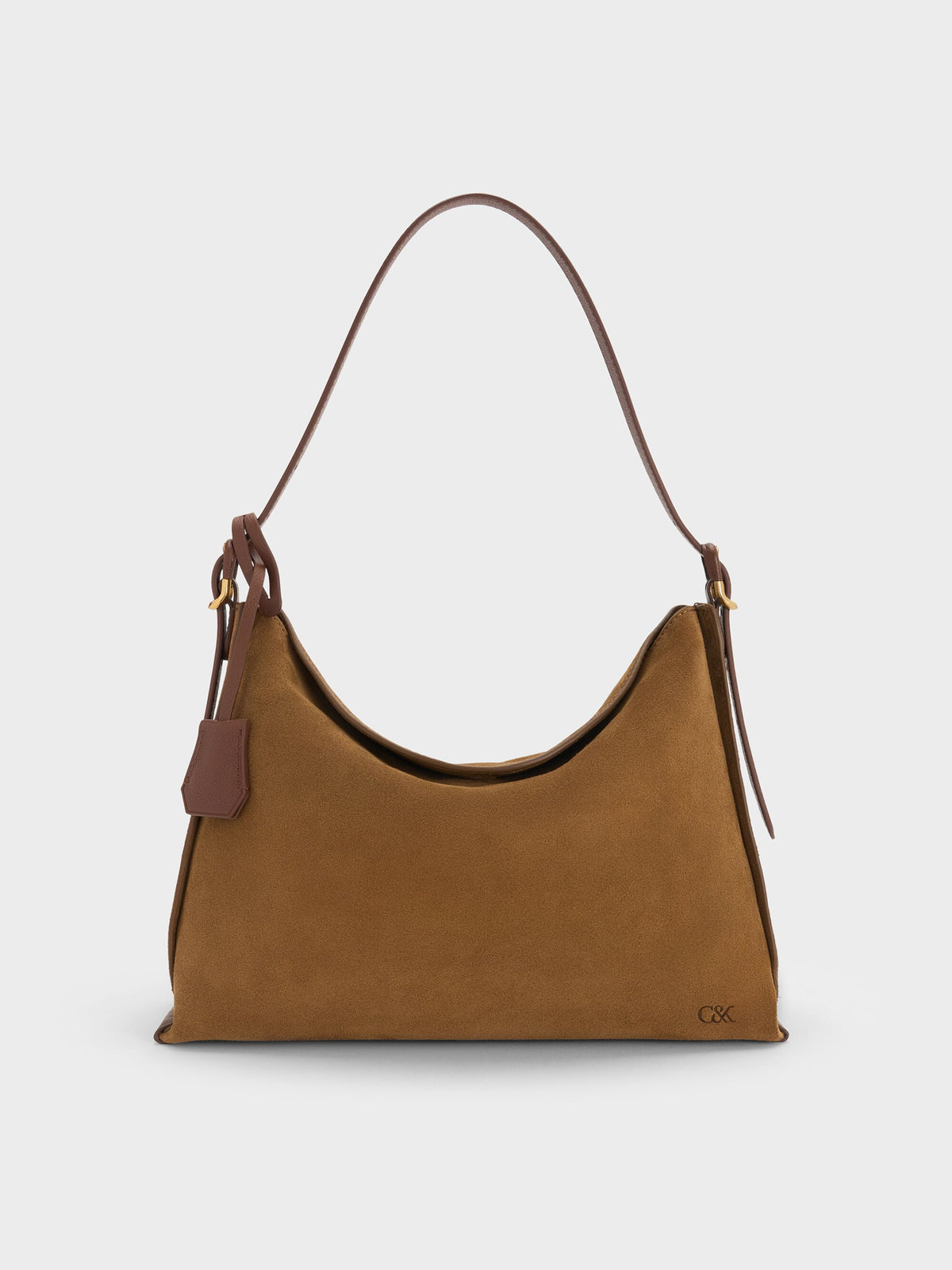 Large Leather & Suede Top-Flap Hobo Bag - Brown | CHARLES & KEITH