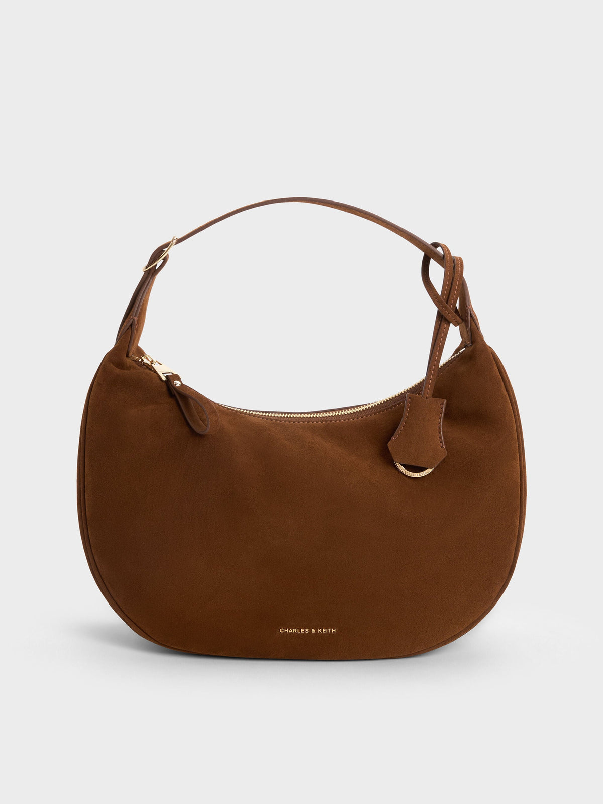Large Vega Faux Suede Hobo Bag - Pecan Brown | CHARLES & KEITH