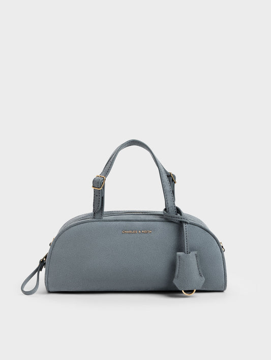 Vega Faux Suede Elongated Bowling Bag - Smoky Blue | CHARLES & KEITH