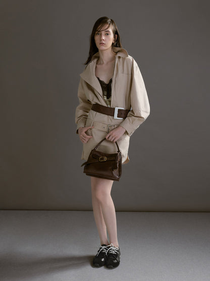 Victoria Belted Top Handle Bag - Distressed Coffee | CHARLES & KEITH