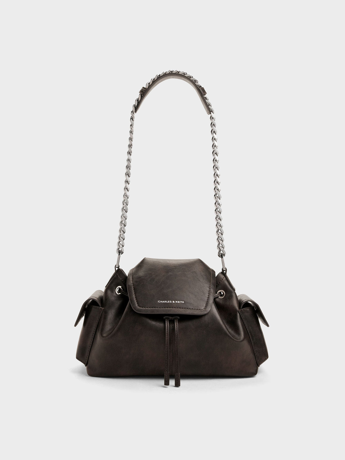Noane Side-Pocket Two-Way Bucket Bag - Dark Brown | CHARLES & KEITH