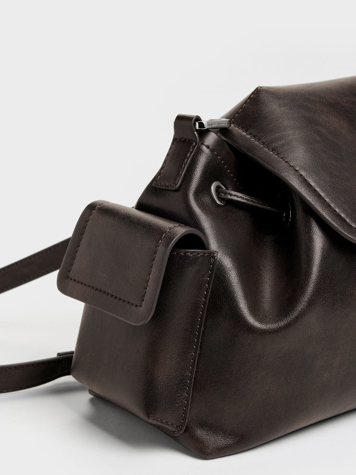 Noane Side-Pocket Two-Way Bucket Bag - Dark Brown | CHARLES & KEITH