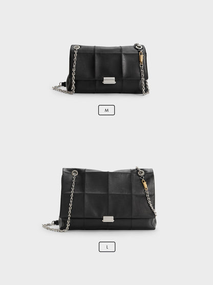 Delfina Quilted Chain-Strap Shoulder Bag - Black | CHARLES & KEITH