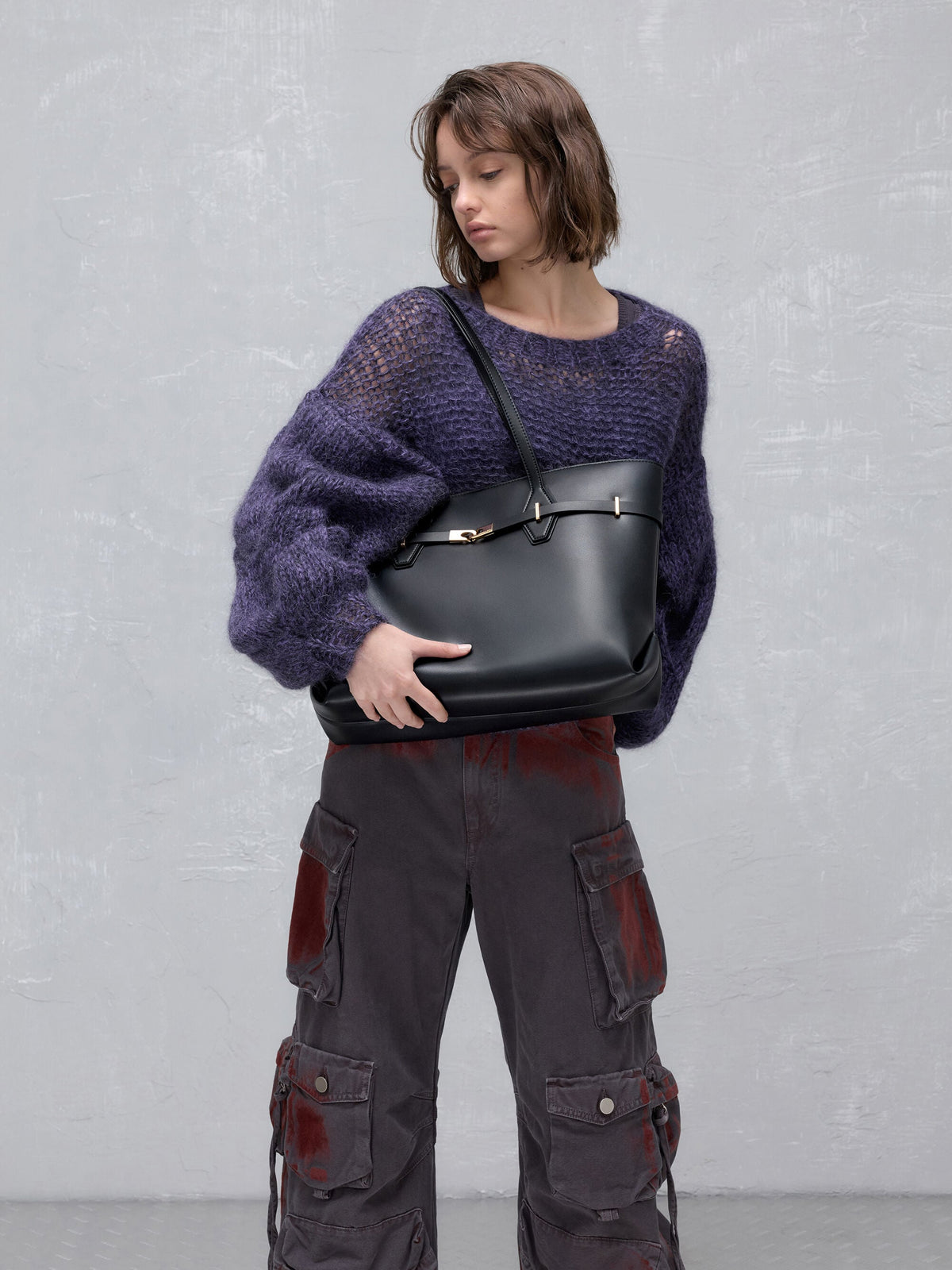 Arlet Double-Handle Belted Tote bag - Black | CHARLES & KEITH