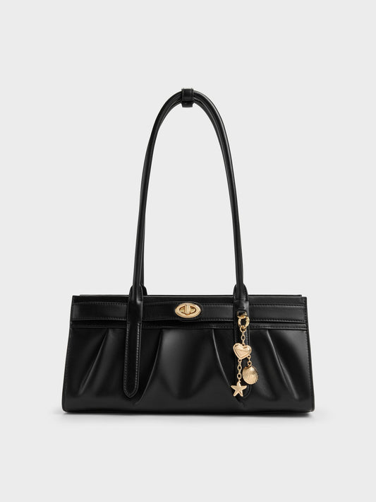 Isolde Belted Ruched Shoulder Bag - Black | CHARLES & KEITH