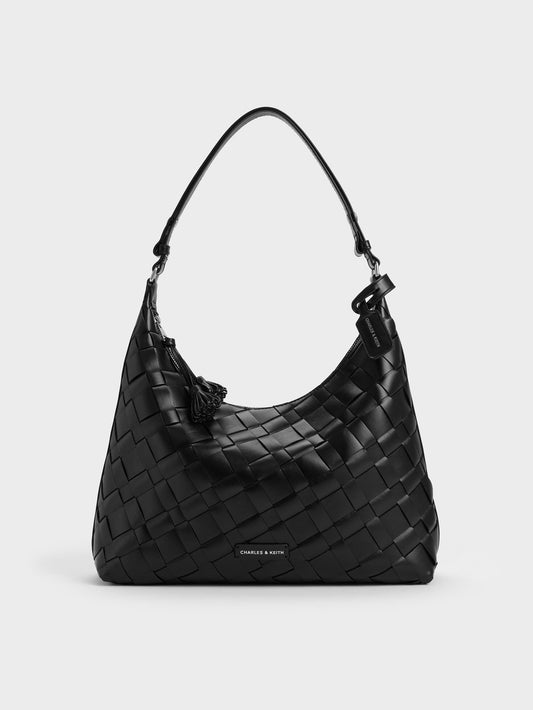 Ivette Woven Tassel Hobo Bag - Noir | CHARLES & KEITH