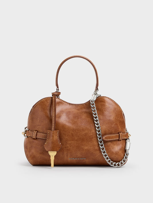 Delfina Chain Side-Belt Tote Bag - Distressed Tan | CHARLES & KEITH