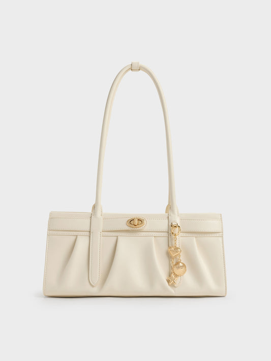 Isolde Belted Ruched Shoulder Bag - Cream | CHARLES & KEITH