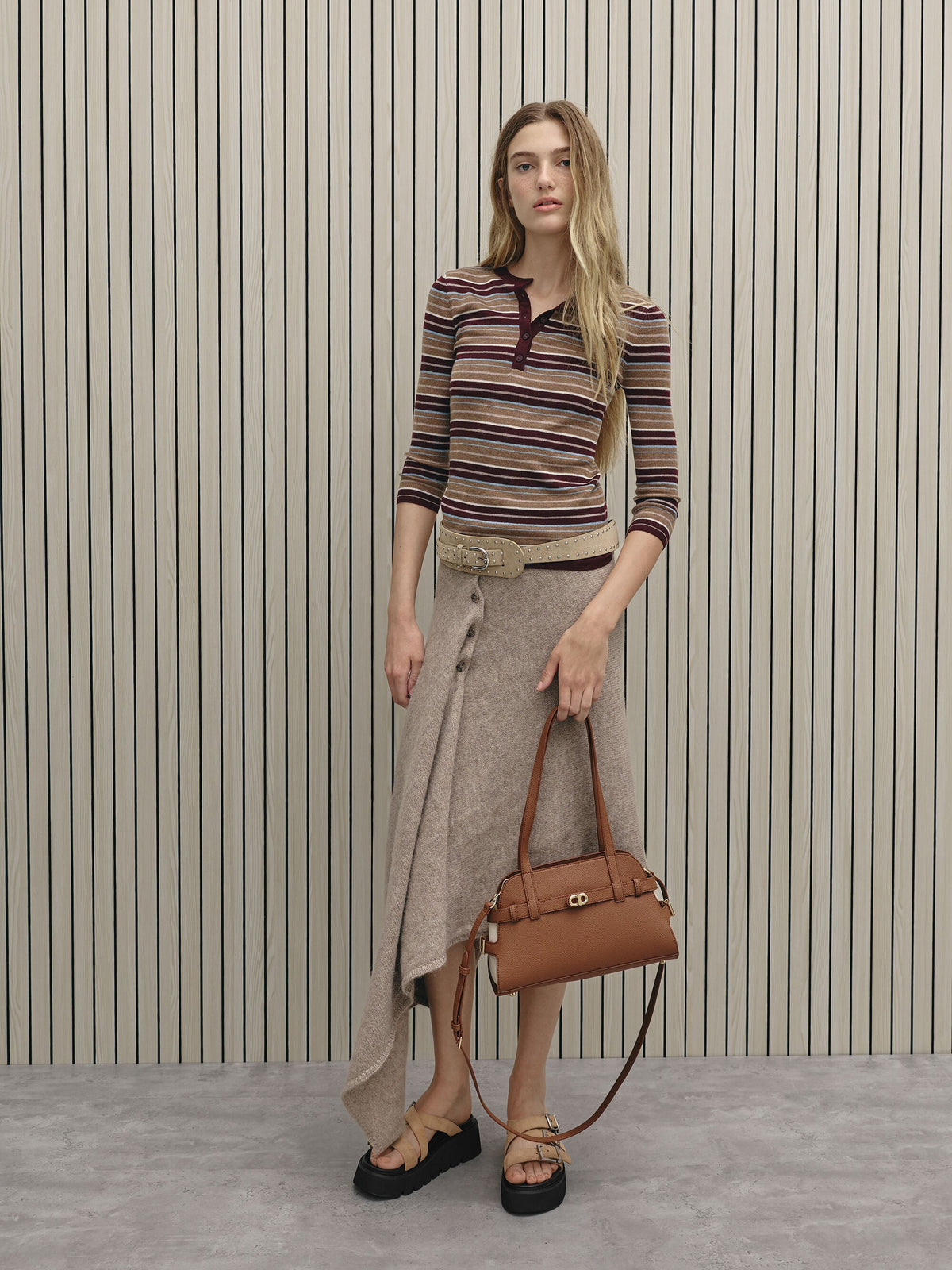 Aubrielle Belted Shoulder Bag - Chocolate | CHARLES & KEITH