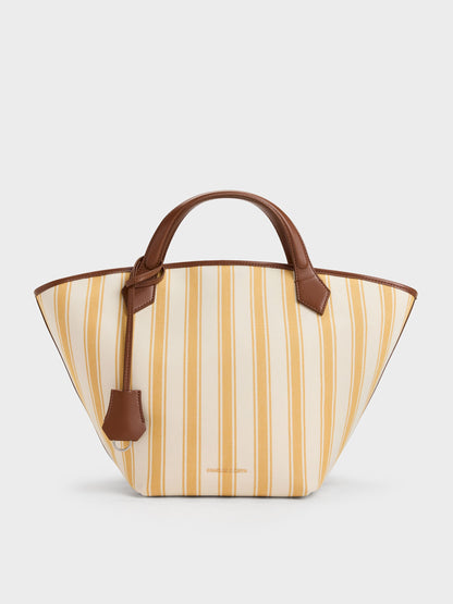 Large Ivanna Canvas Striped Tote Bag - Butterscotch Yellow | CHARLES & KEITH