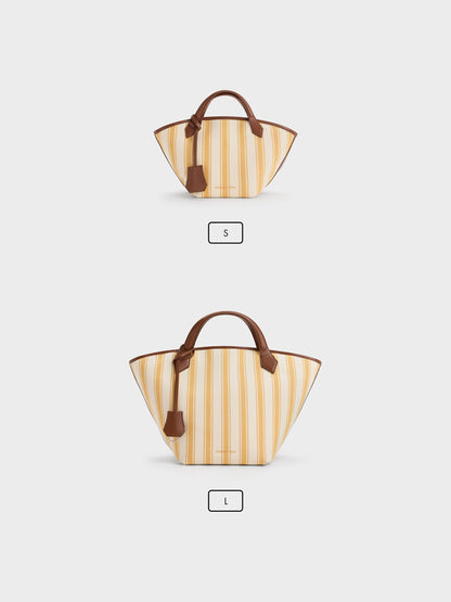 Large Ivanna Canvas Striped Tote Bag - Butterscotch Yellow | CHARLES & KEITH