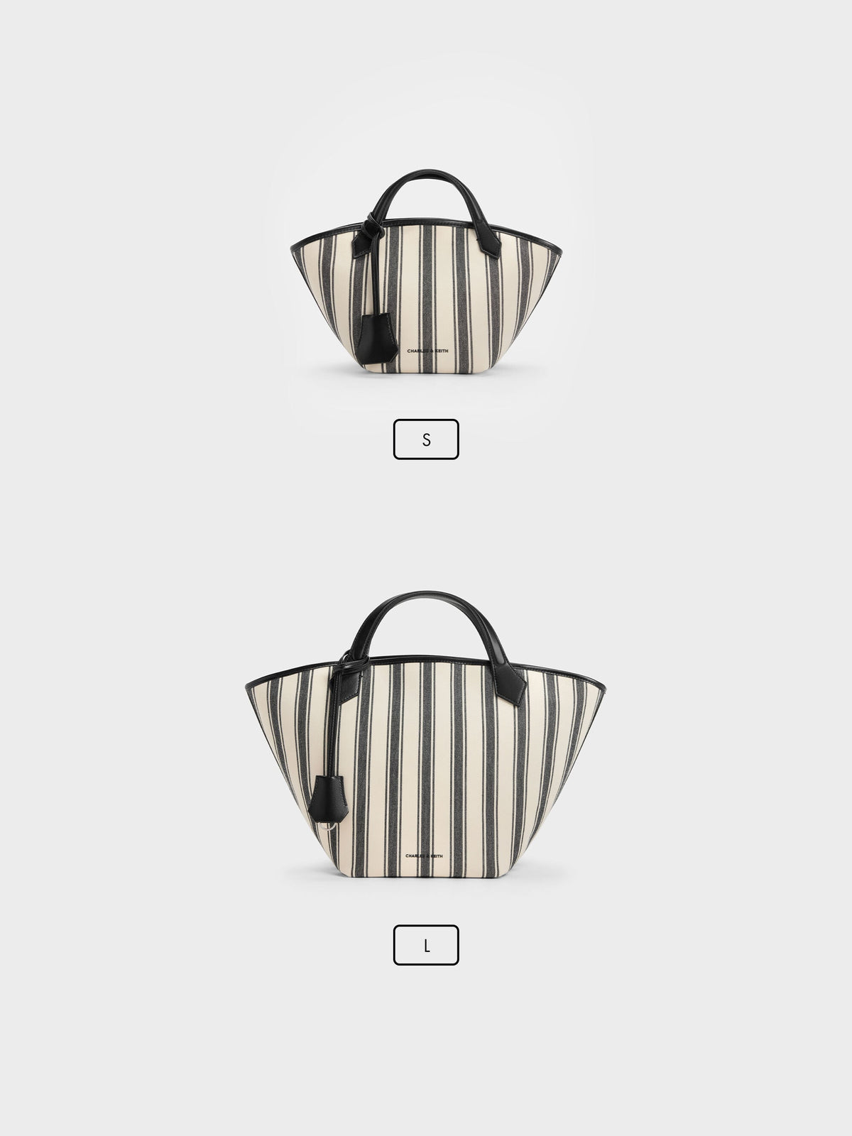 Mini Ivanna Canvas Striped Tote Bag - Noir | CHARLES & KEITH