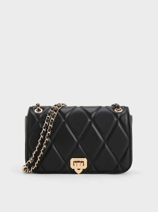 Arwen Diamond-Quilt Shoulder Bag - Black | CHARLES & KEITH