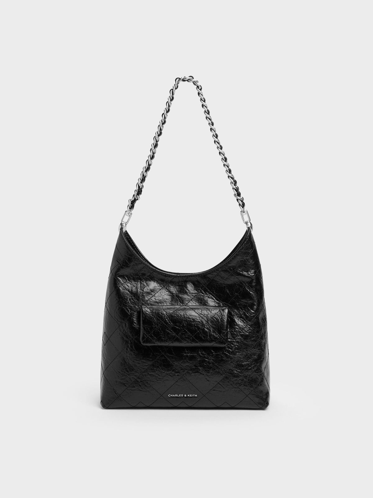 Duo Quilted Front-Pocket Chain Hobo Bag - Noir | CHARLES & KEITH