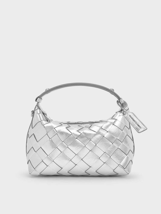 Ivette Metallic Woven Shoulder Bag - Silver | CHARLES & KEITH