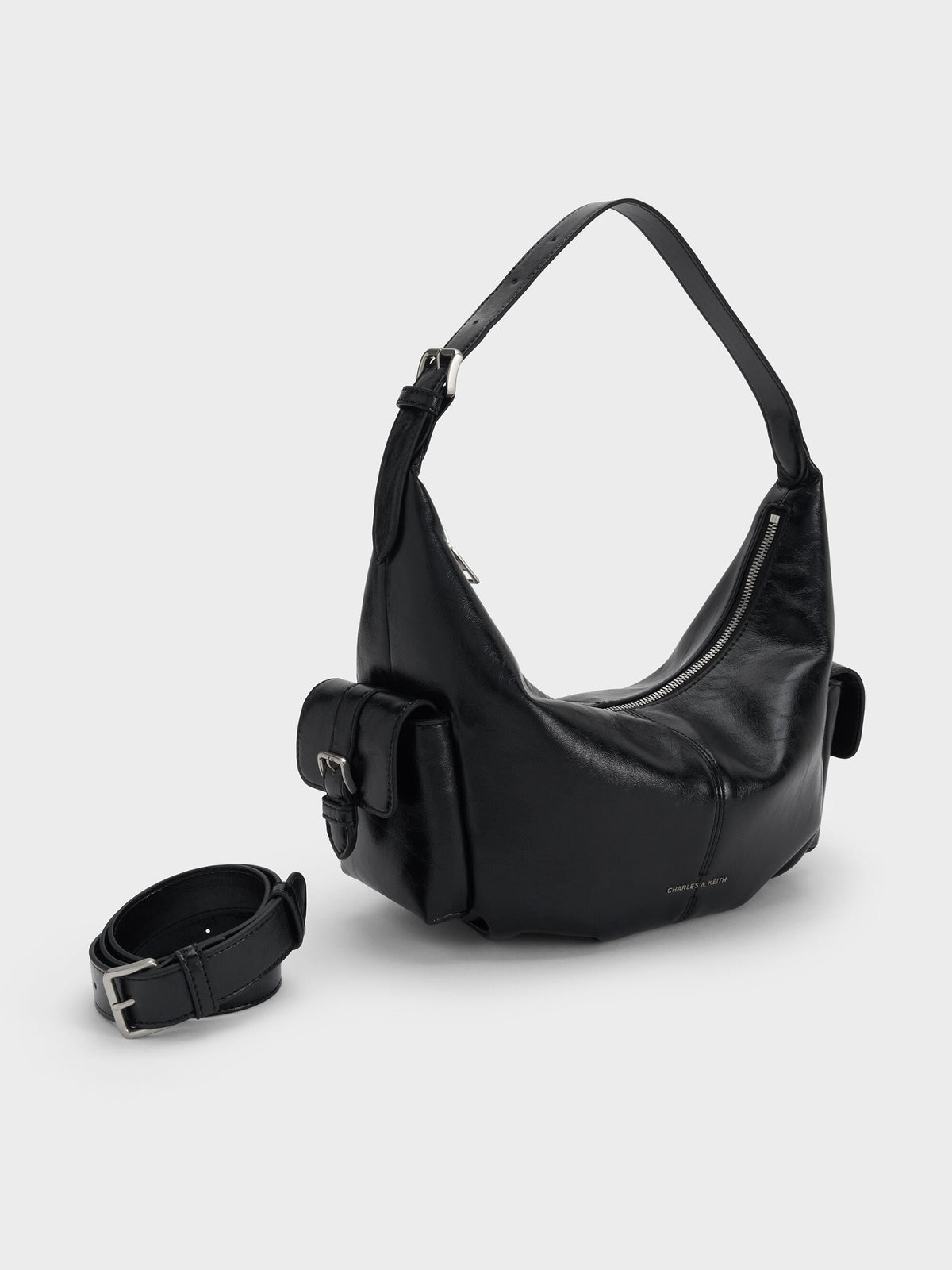 Bessie Side-Pocket Hobo Bag - Noir | CHARLES & KEITH