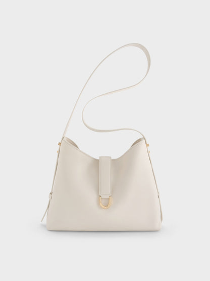 Gabine Leather Belted Hobo Bag - Eggshell Cream | CHARLES & KEITH