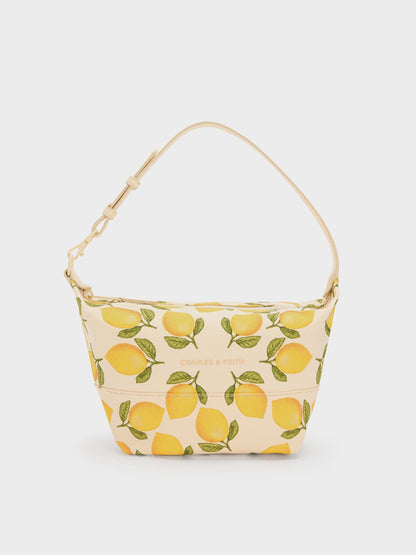 Amity Canvas Lemon-Print Hobo Bag - Butter Yellow | CHARLES & KEITH