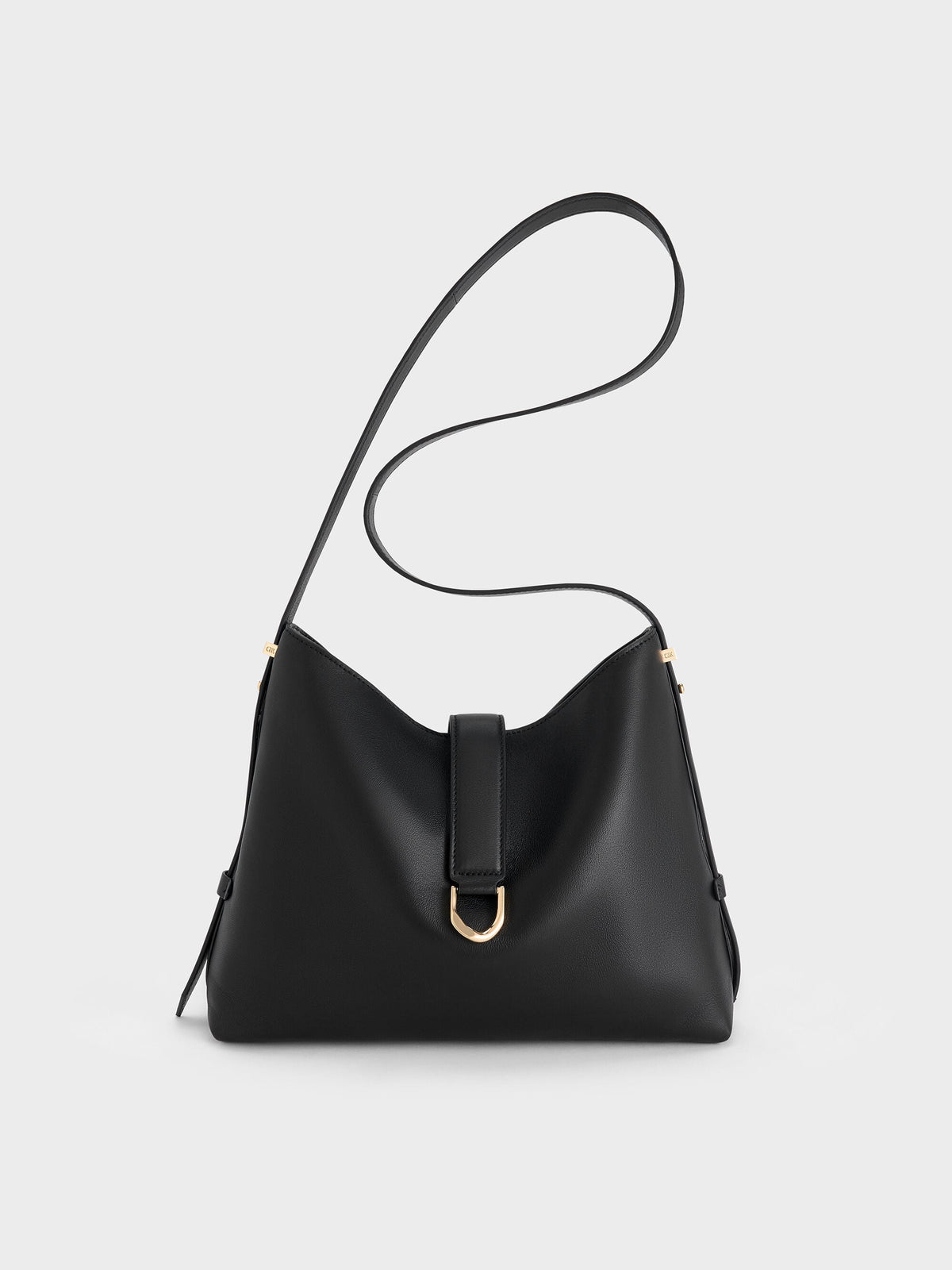 Gabine Leather Belted Hobo Bag - Black | CHARLES & KEITH