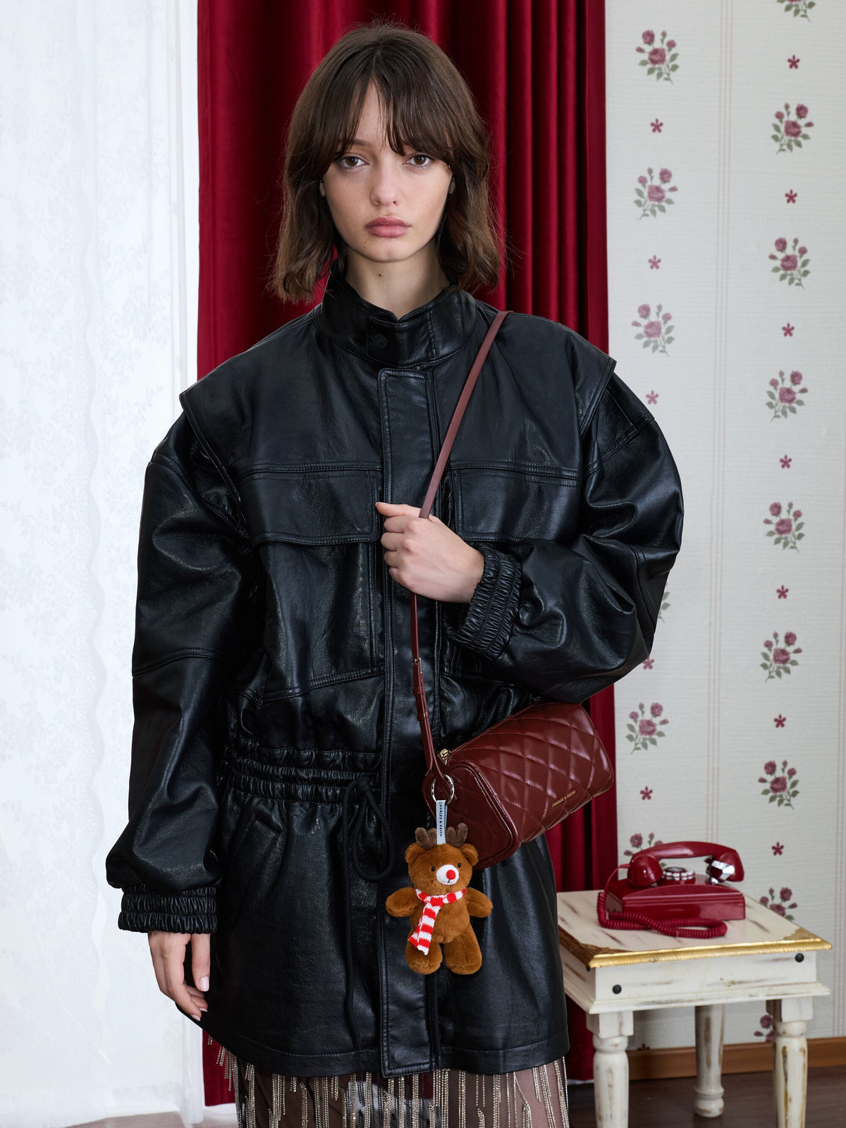 Janie Quilted Shoulder Bag - Burgundy | CHARLES & KEITH