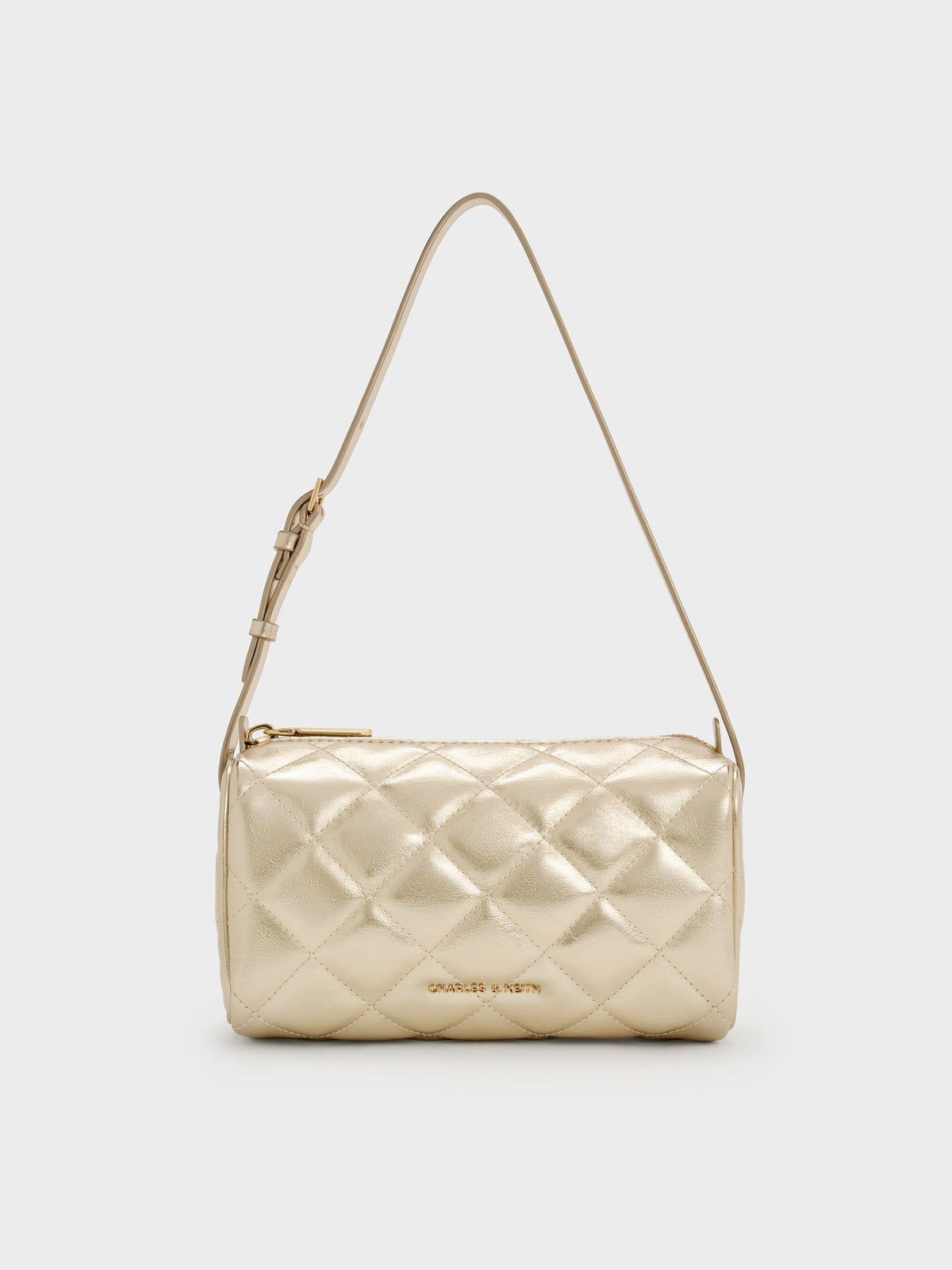 Janie Metallic Quilted Shoulder Bag - Champagne | CHARLES & KEITH