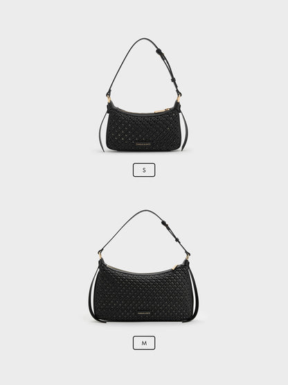 Mini Calla Woven Shoulder Bag - Black | CHARLES & KEITH