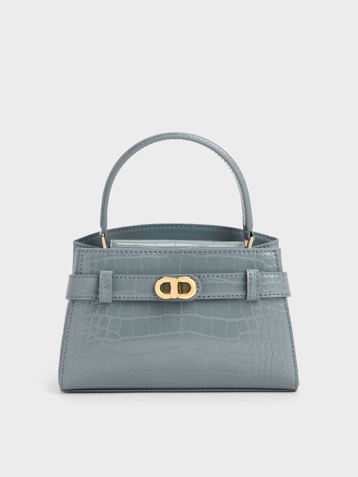Aubrielle Croc-Effect Belted Top Handle Bag - Smoky Blue | CHARLES & KEITH