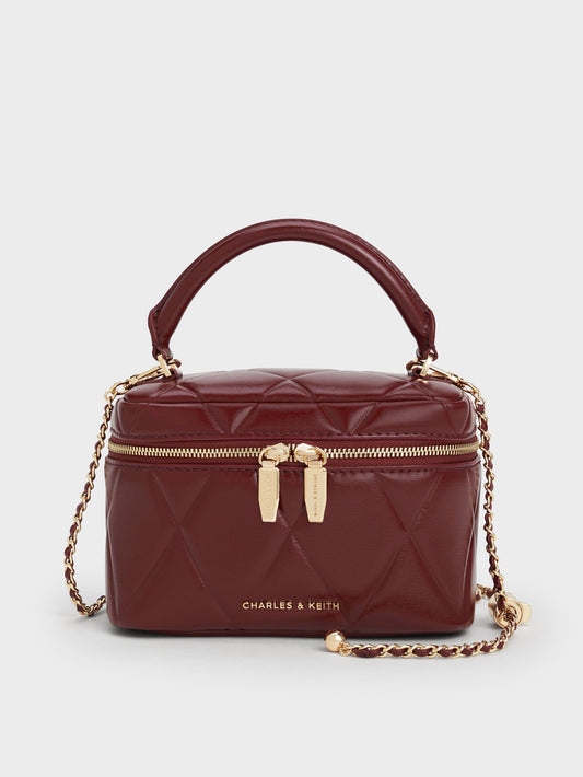Arwen Quilted Vanity Bag - Burgundy | CHARLES & KEITH