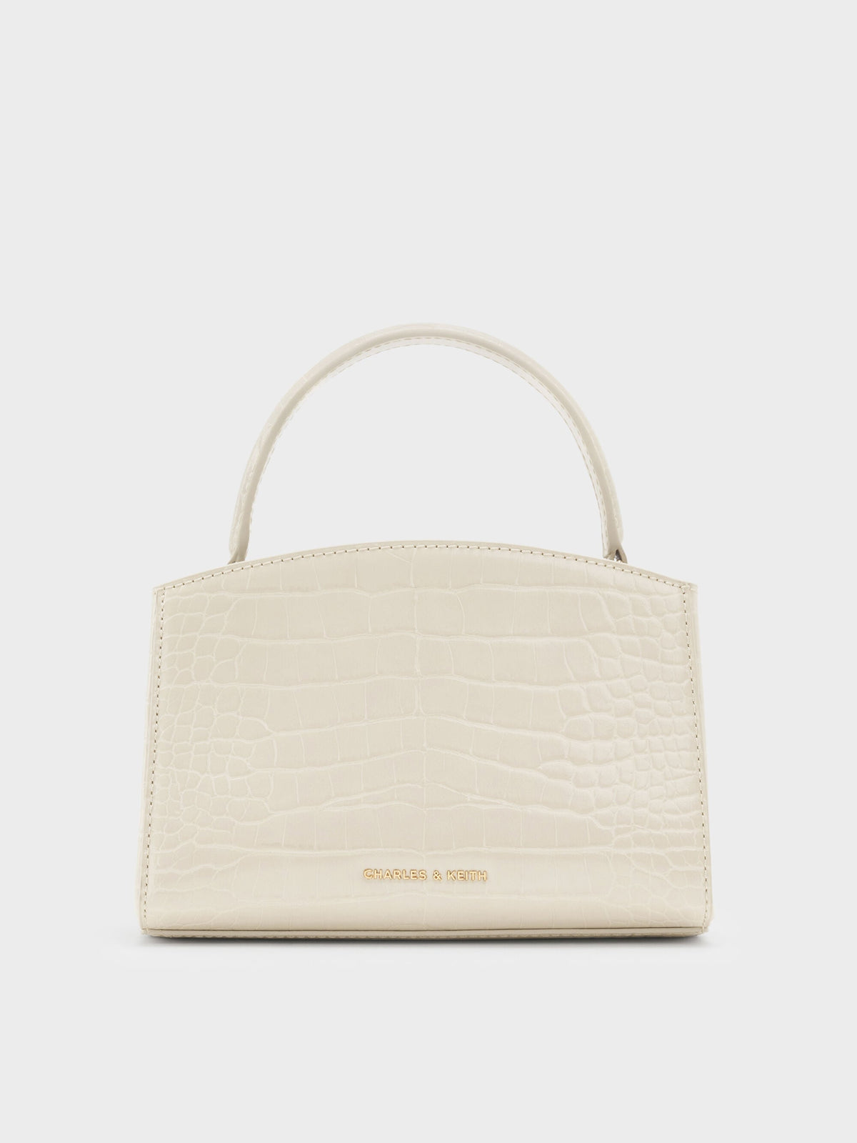 Aubrielle Croc-Effect Belted Top Handle Bag - Ivory | CHARLES & KEITH