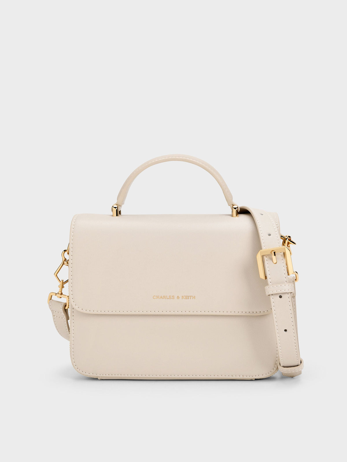 Octavia Front Flap Top Handle Bag - Ivory | CHARLES & KEITH
