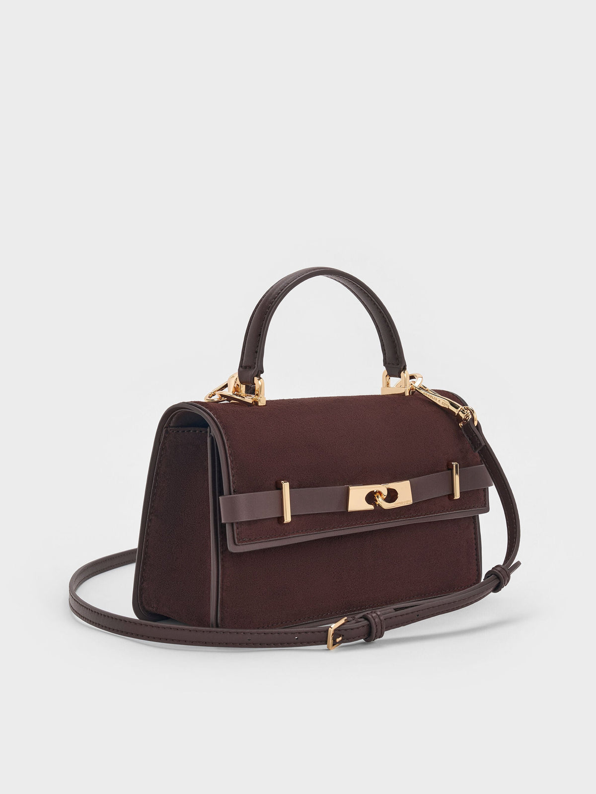 Arlet Belted Top Handle Bag - Espresso Brown | CHARLES & KEITH