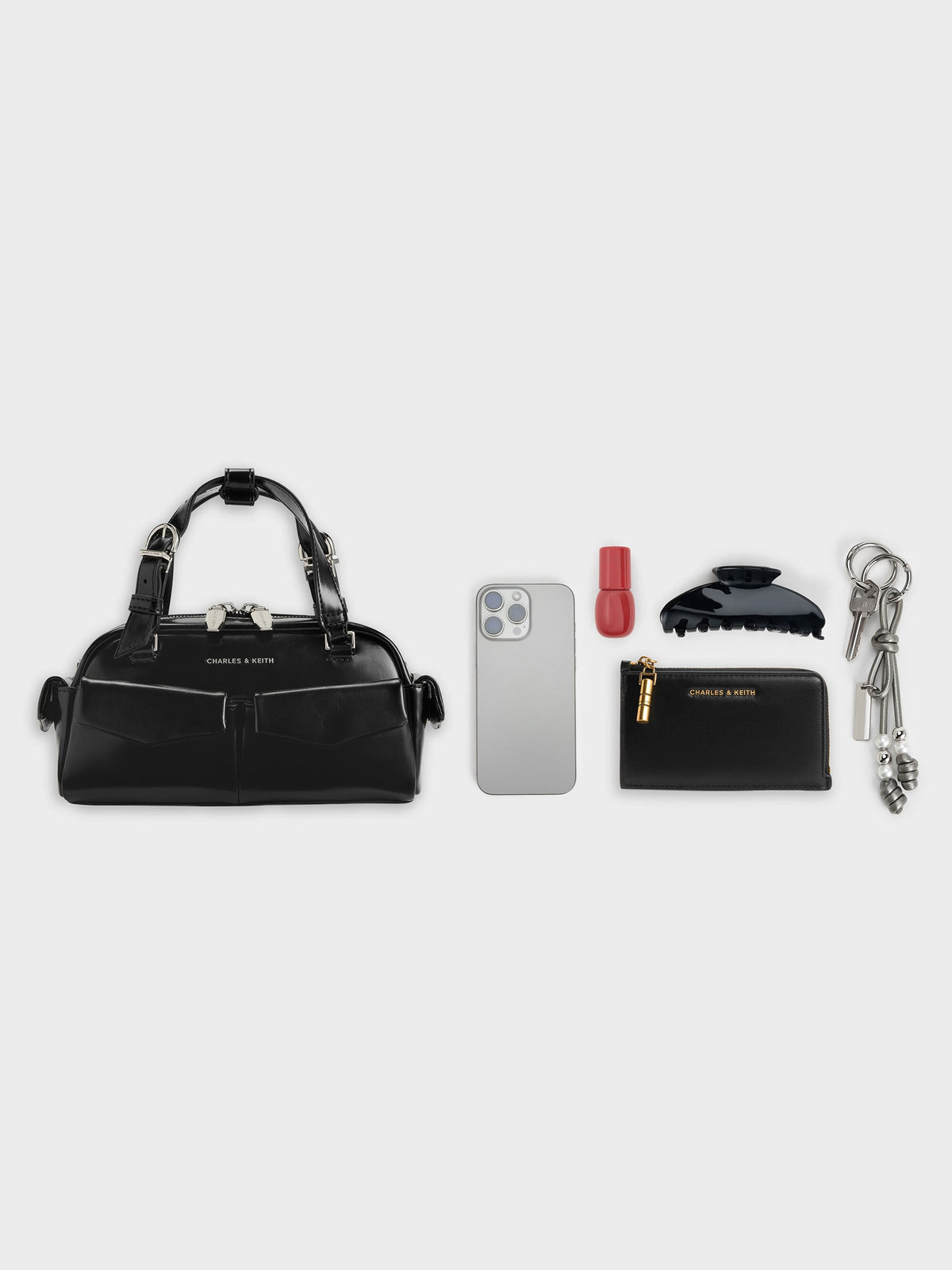 Rachel Multi-Pocket Bowling Bag - Noir | CHARLES & KEITH