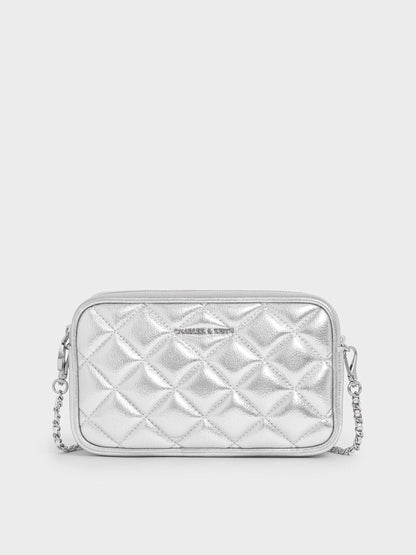 Mini Apfra Quilted Crossbody Bag - Silver | CHARLES & KEITH