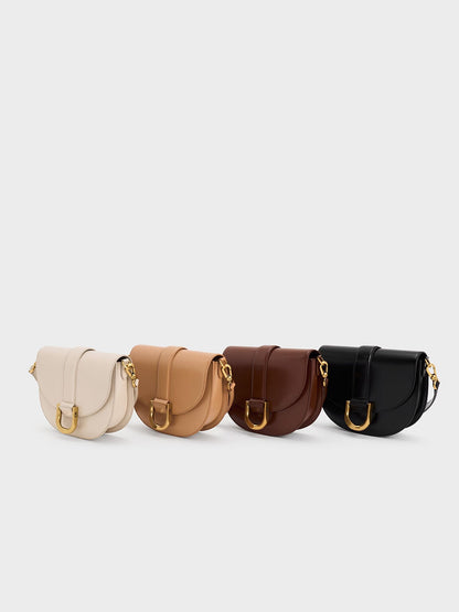 Gabine Leather Saddle Bag - Toffee | CHARLES & KEITH