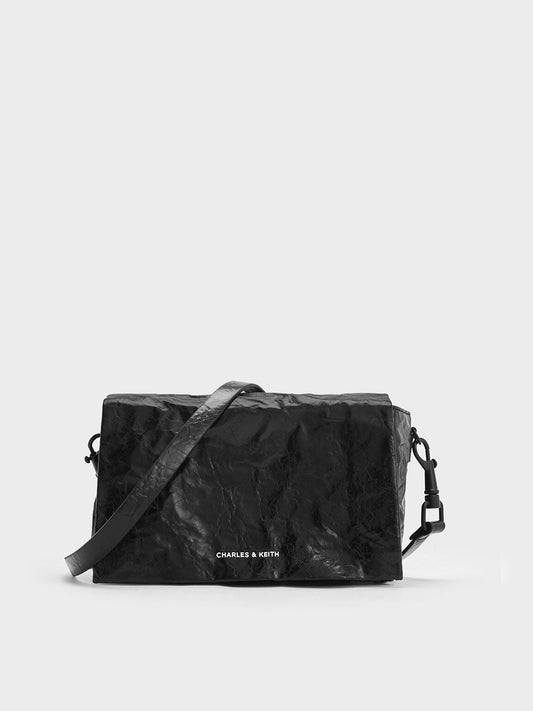 Matina Crinkle-Effect Crossbody Bag - Jet Black | CHARLES & KEITH