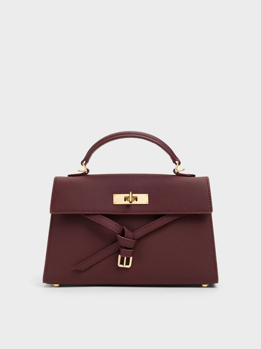 Tricha Knotted-Belt Top Handle Bag - Wineberry Red | CHARLES & KEITH