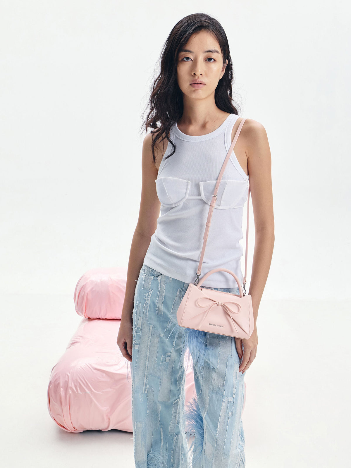 Hazel Bow Panelled Top Handle Bag - Soft Pink | CHARLES & KEITH