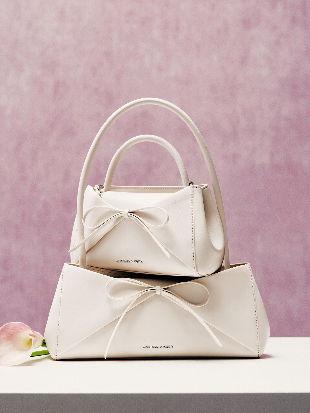 Hazel Bow Panelled Top Handle Bag - Cream | CHARLES & KEITH