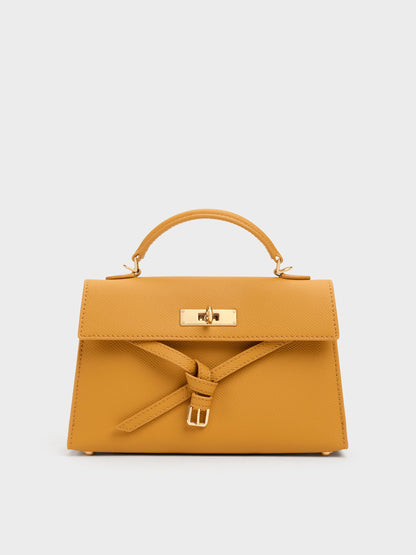 Tricha Knotted-Belt Top Handle Bag - Saffron Yellow | CHARLES & KEITH