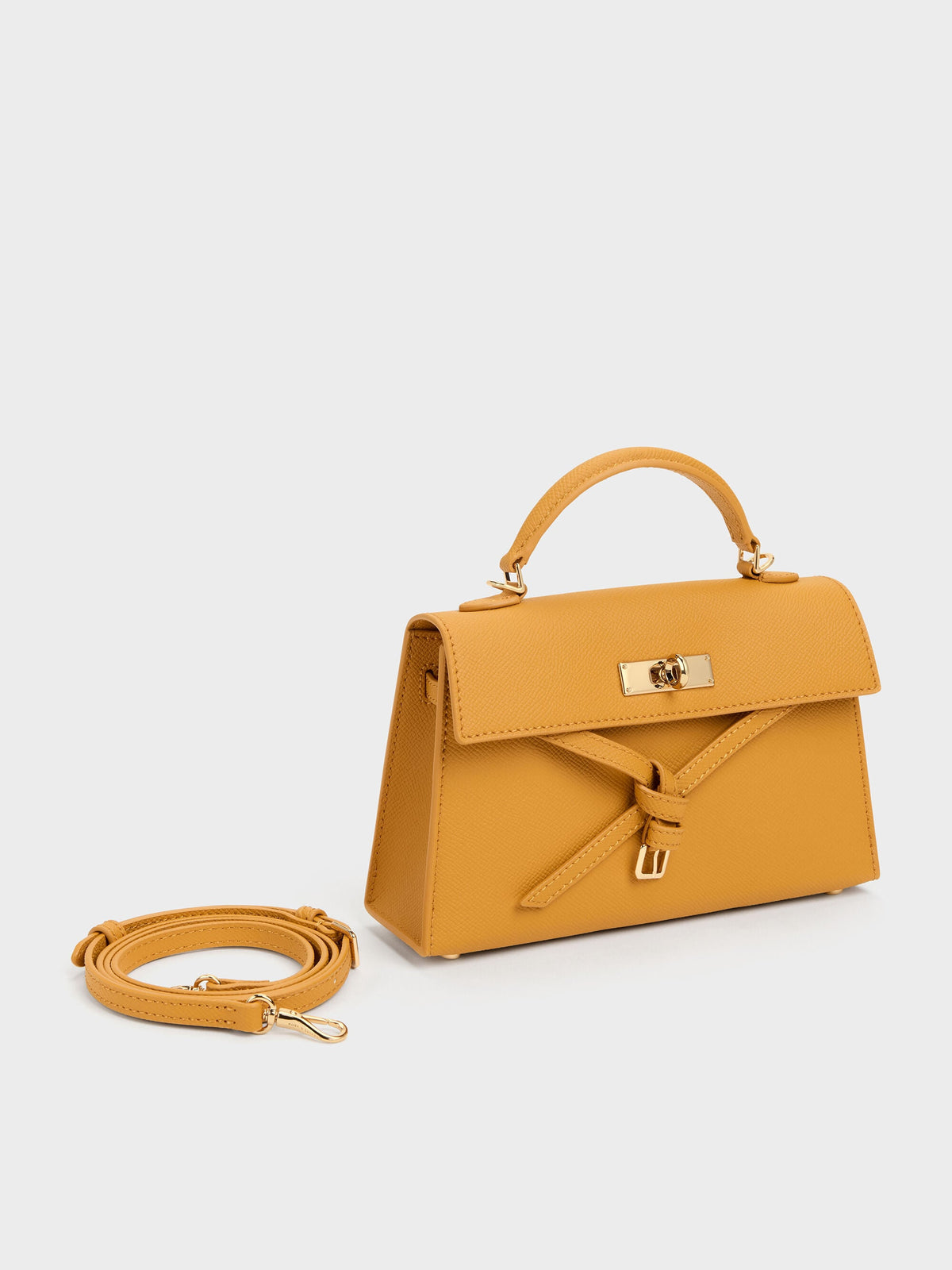 Tricha Knotted-Belt Top Handle Bag - Saffron Yellow | CHARLES & KEITH