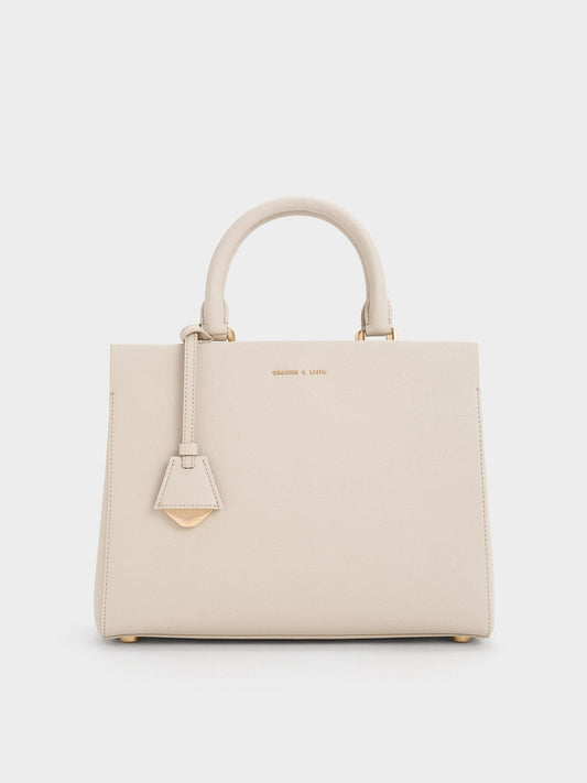 Mirabelle Structured Top Handle bag - Ivory | CHARLES & KEITH