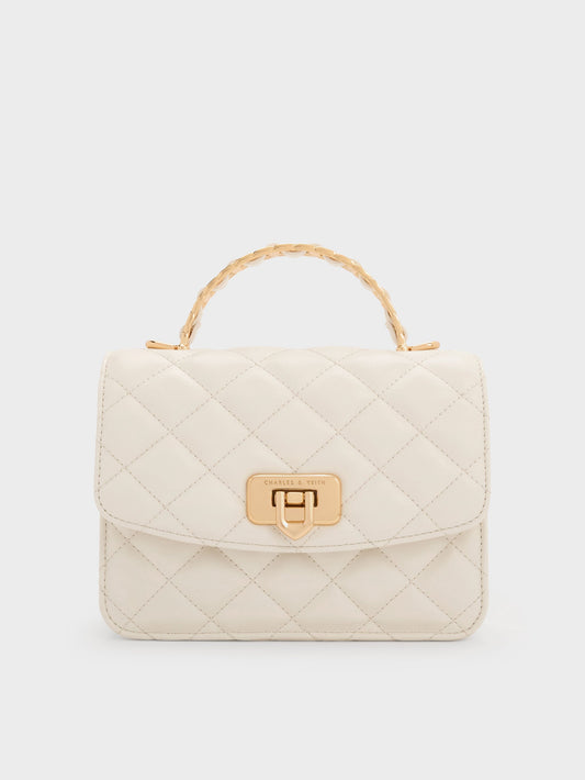 Cressida Quilted Top Handle Bag - Cream | CHARLES & KEITH