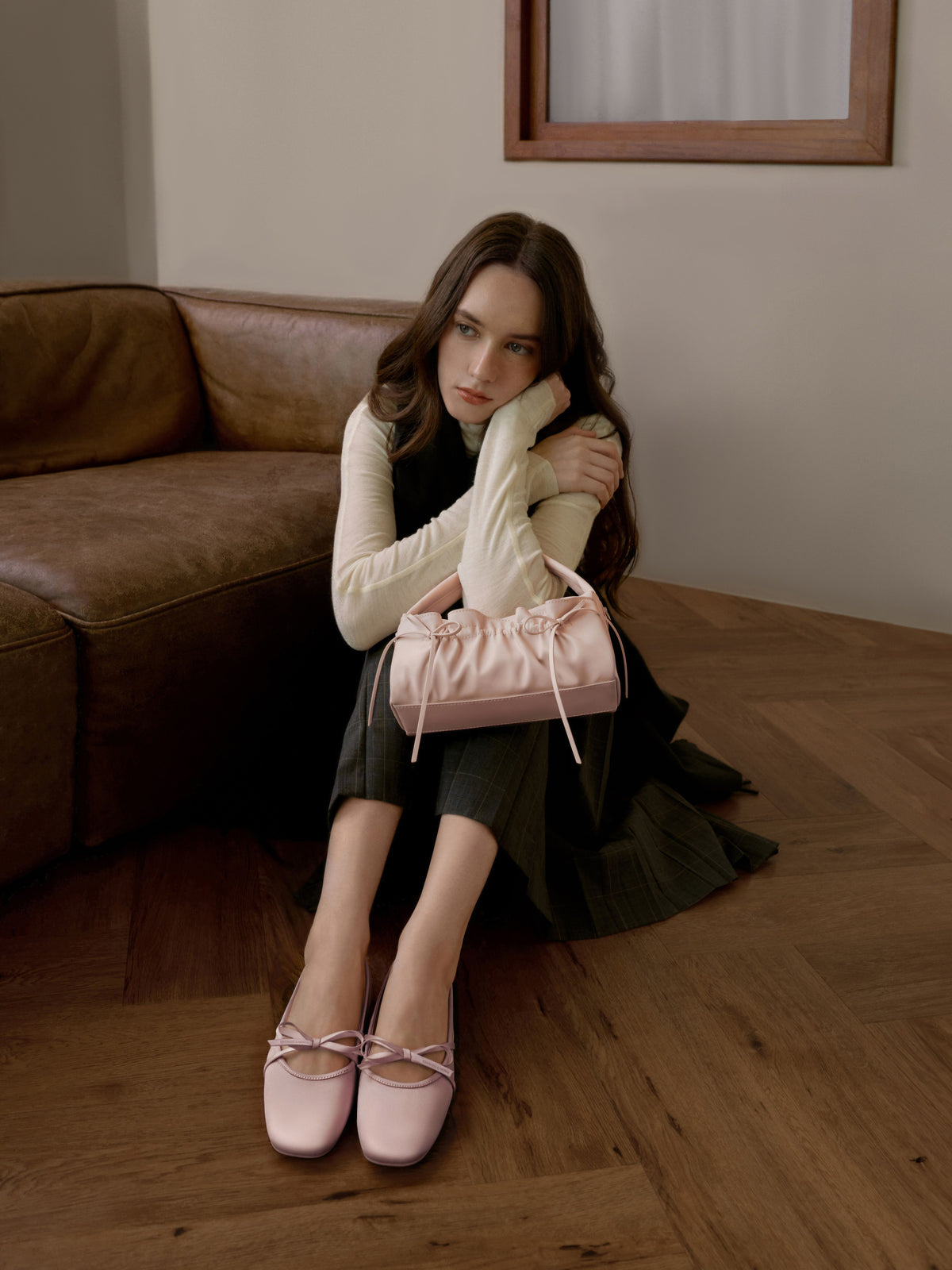 Reese Ruched Bow Top Handle Bag - Soft Pink | CHARLES & KEITH