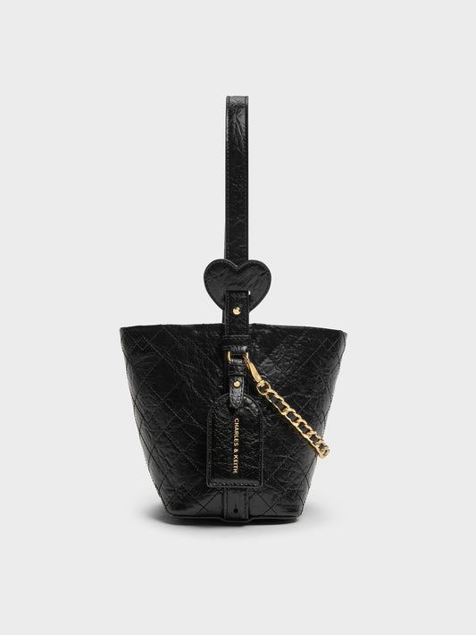 Duo Quilted Chain Bucket Bag - Black | CHARLES & KEITH
