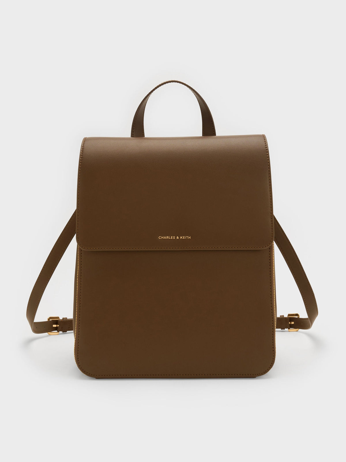 Octavia Front-Flap Backpack - Dark Brown | CHARLES & KEITH