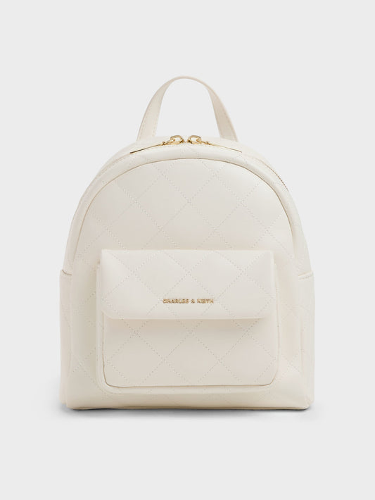 Alva Quilted Front-Pocket Backpack - Cream | CHARLES & KEITH