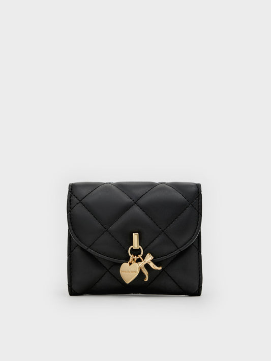Arrietty Quilted Curved-Flap Wallet - Black | CHARLES & KEITH